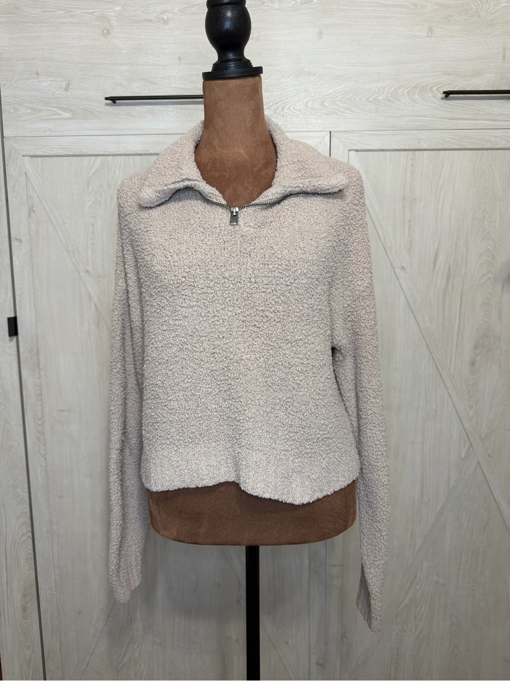 Women's Cream Sherpa Quarter-Zip Pullover Jacket